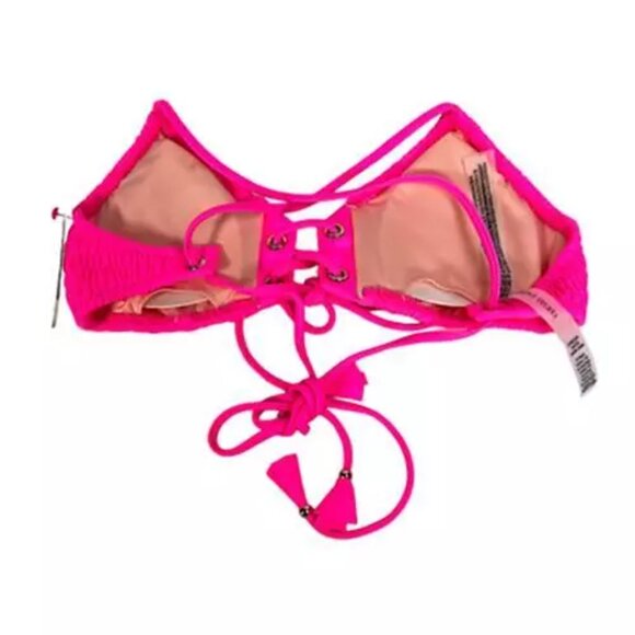 Victoria’s Secret Swim Womens Bikini Top Pink Padded V Neck Ruched Tassel XS NEW - Picture 2 of 9